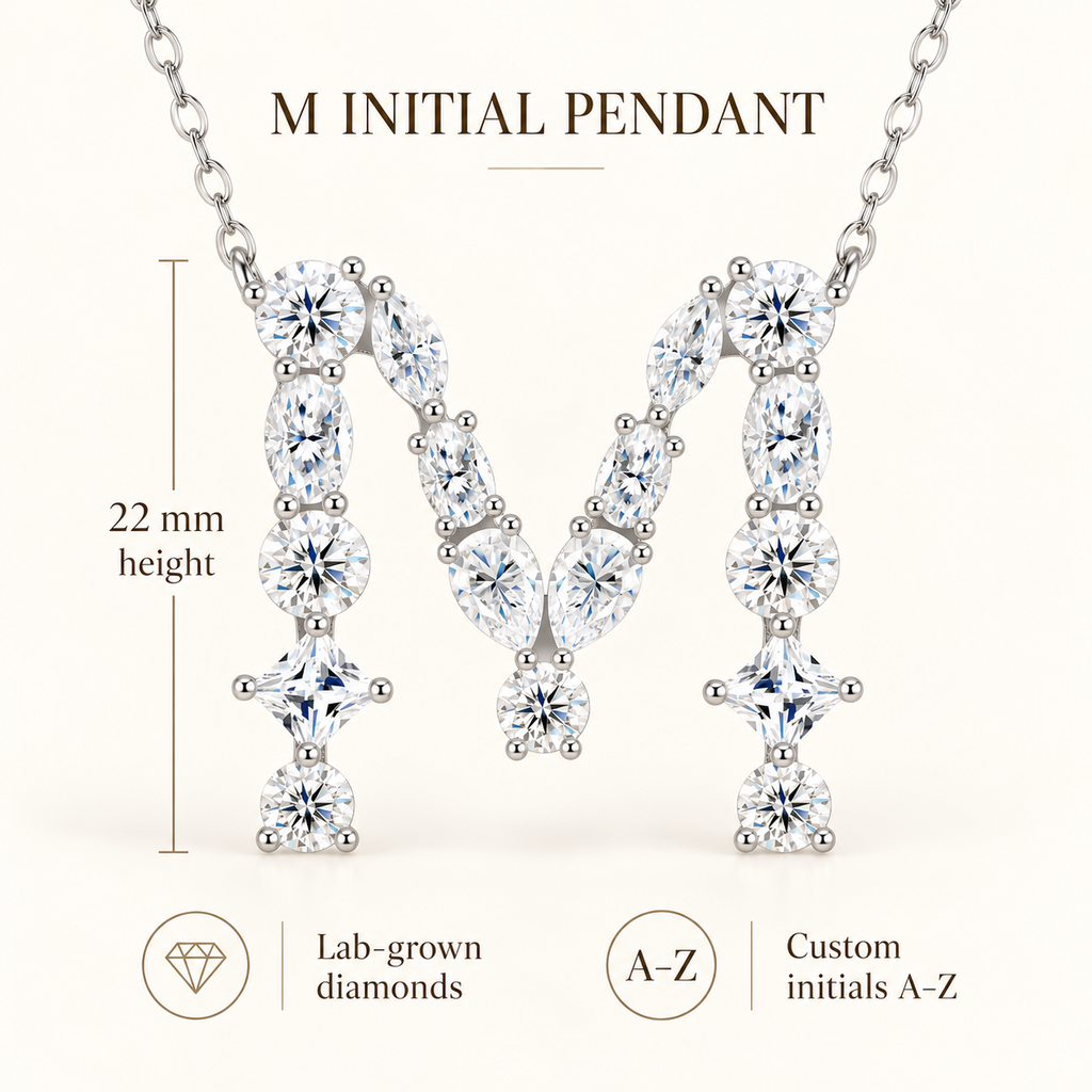 Customized Labgrown Diamond Initial Letter M Pendant Necklace IGI Certified for Men Women | Customizable for A to Z Alphabets