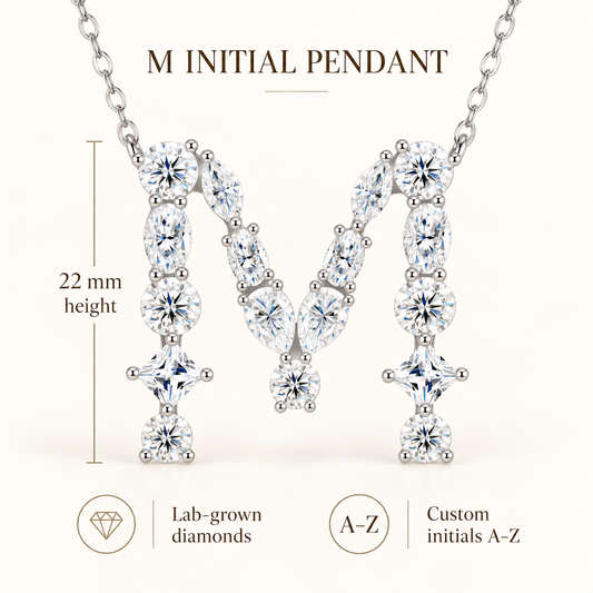 Customized Labgrown Diamond Initial Letter M Pendant Necklace IGI Certified for Men Women | Customizable for A to Z Alphabets