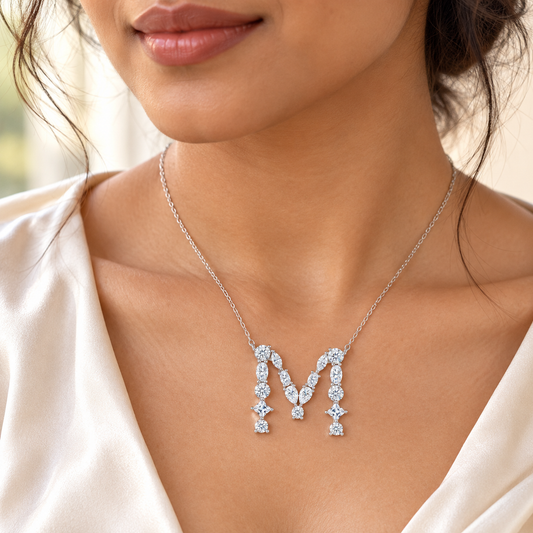 Customized Labgrown Diamond Initial Letter M Pendant Necklace IGI Certified for Men Women | Customizable for A to Z Alphabets
