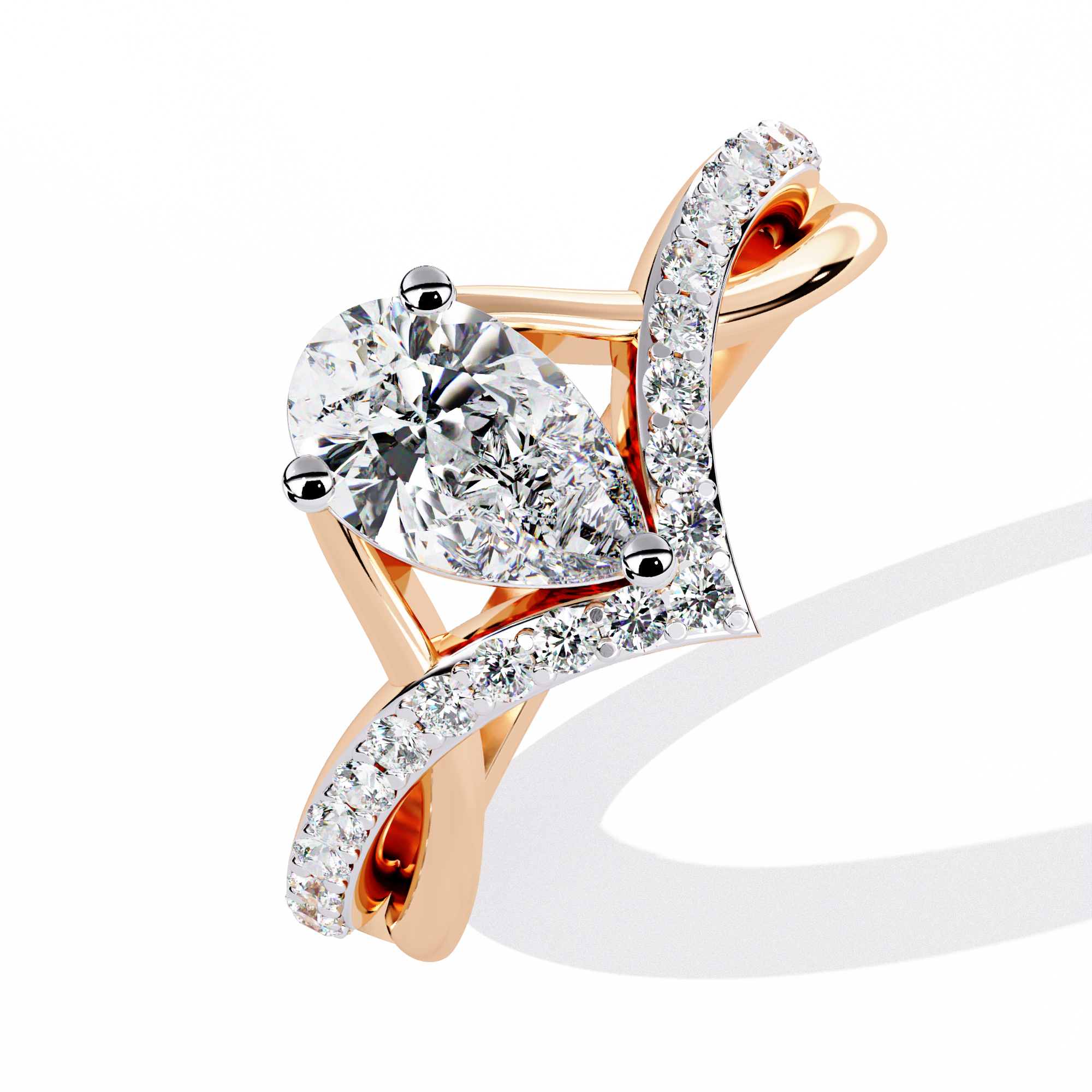 Pear Cut V Band Lab Grown Diamond Ring